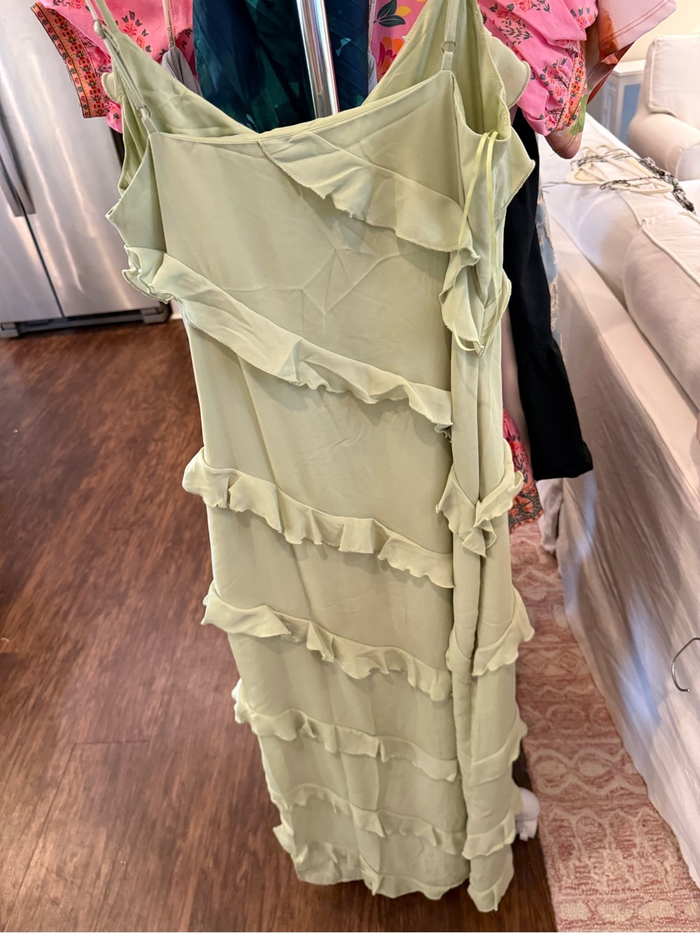 Light Green Ruffle Slip Dress - Picture 2 of 3